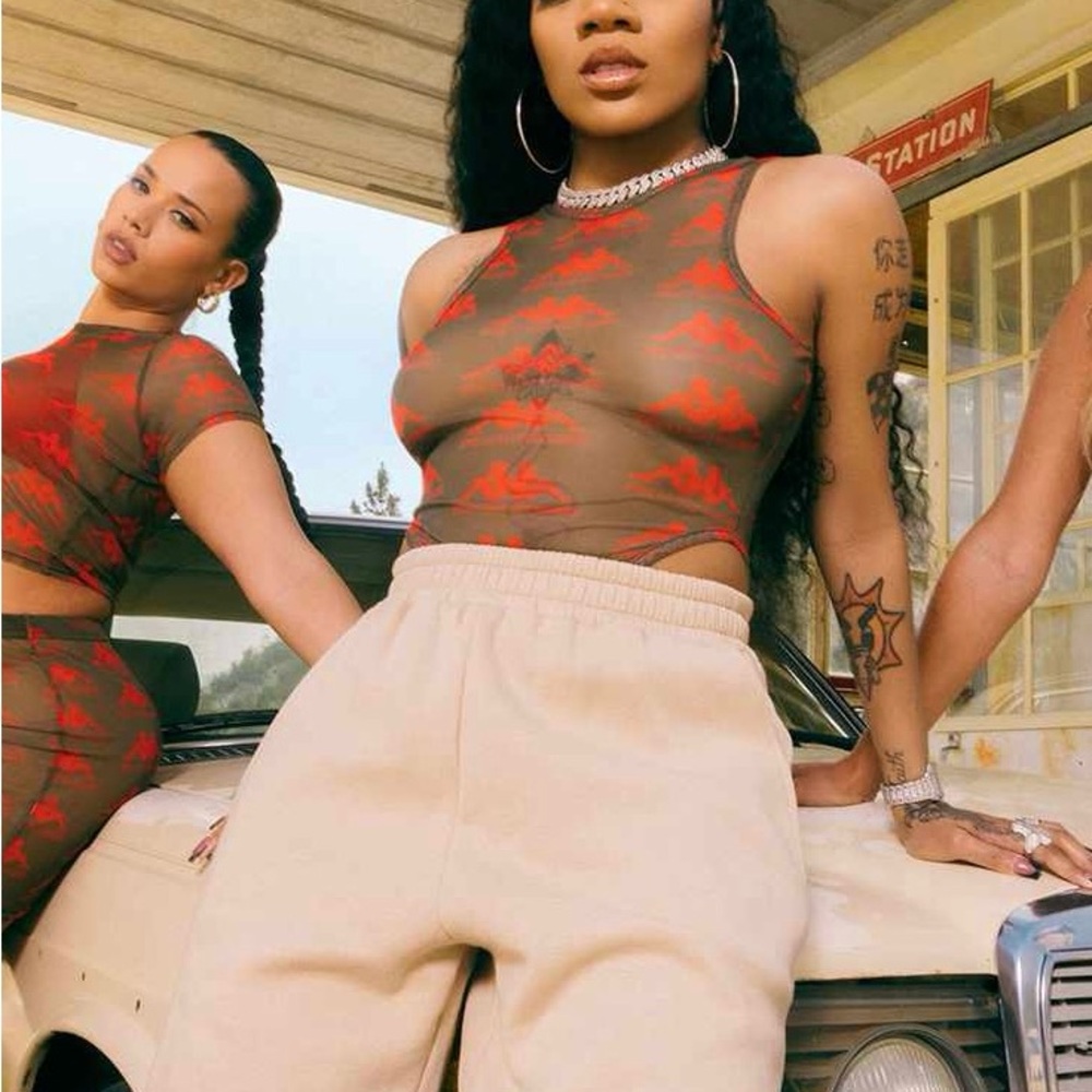KAPPA KHAKI MESH MONOGRAM RACER BODYSUIT